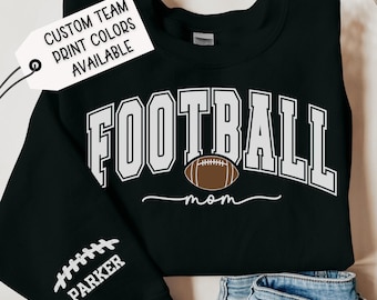 Black Personalized Football Mom Sweatshirt with Player&#39;s Custom Name, Football Mama Hoodie, Football Mom Hoodie with Son&#39;s Name