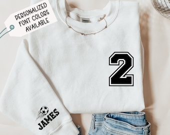 Personalized Soccer Number Sweatshirt, Custom Name Sleeve, Soccer Mama Gift
