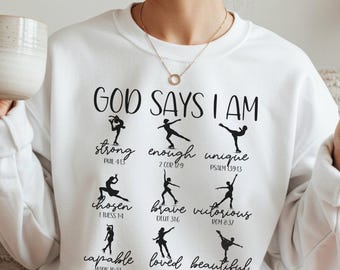 Christian Womens Ice Skater Sweatshirt, Gott sagt Bibel Vers Sweatshirt, Geschenk für Eiskunstläuferin, Crewneck Sweatshirt, Eislaufen