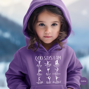 Girls Youth Christian Gymnastics Hoodie, God Says I Am Hoodie, Gymnastics Gift, Gift for Gymnast, Gymnast Gift, Cute Gymnastics Hoodie