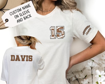 Custom Football Girlfriend T-Shirt With Player's Custom Name on Sleeve and Back, Football Number Tee, Football Custom Number