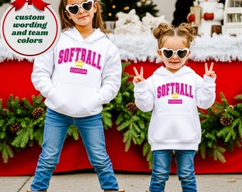Custom Softball Hoodie, Personalized Softball Hooded Sweatshirt, Softball Hoodie Gift, Softball Girl Sweatshirt, Youth Softball Hoodie