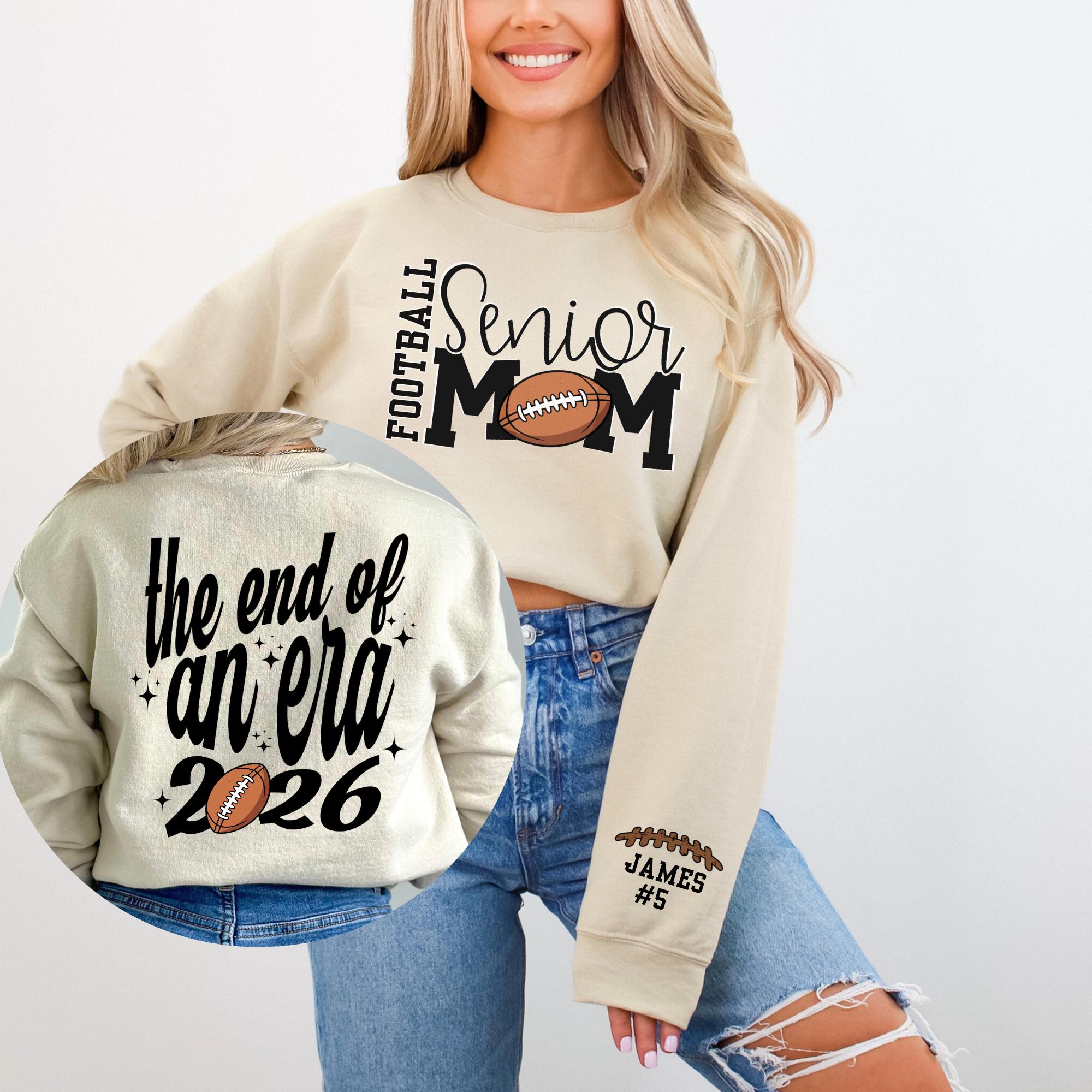 Senior Football Mom Sweatshirt With Player's Custom Name, Football Senior Mom Hoodie, Football Senior Mom Number Sweater, Senior 2026