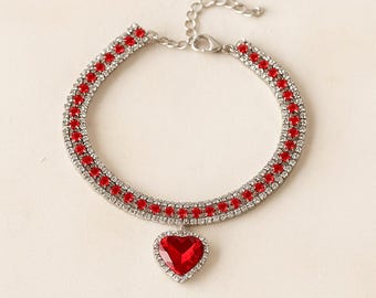 Red Rhinestone Heart Pet Collar – Luxury Sparkly Jewelry for Dogs & Cats