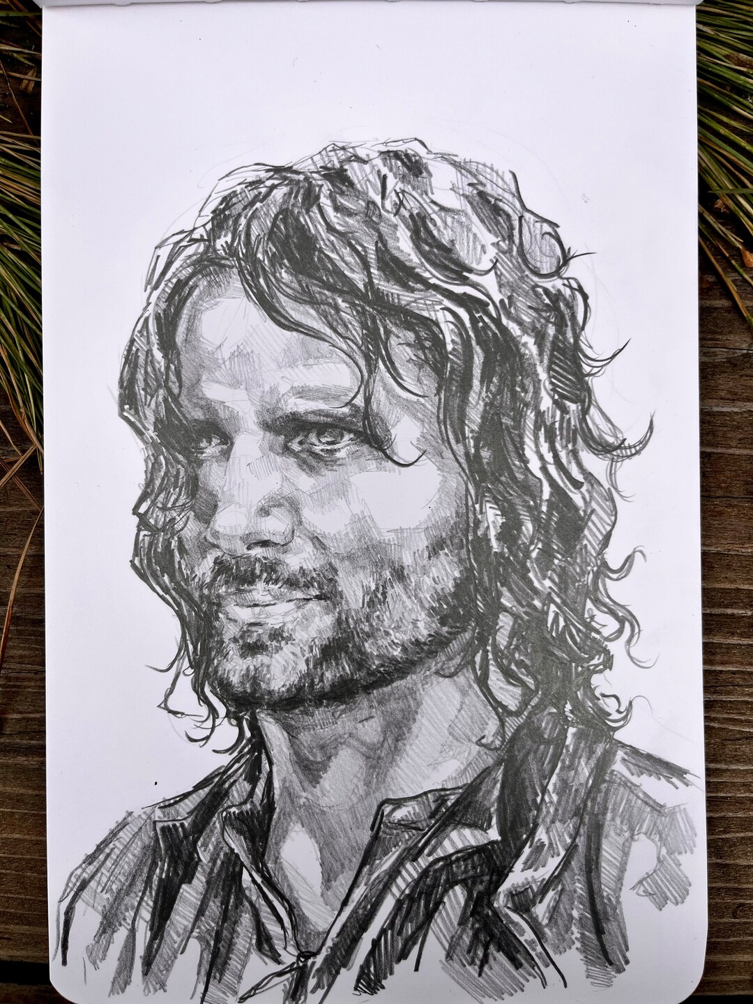 Aragorn Original Graphite Drawing the Lord of the Rings 8 5 X 5 5 In