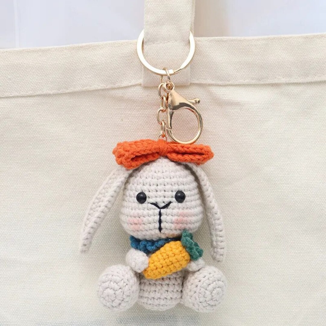 Easter Bunny Plush Crocheted Rabbit Keychain Pendant | Handmade Crochet ...