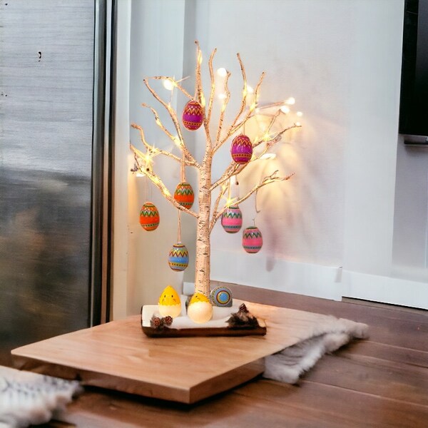 Easter Tree Bonsai Twinkling Birch Tree Decoration | Easter Decoration, Easter Bunny, Easter Eggs, Carrots Ornaments Fairy Lights LED Decor