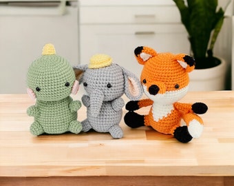 DIY Crochet Animal Kit for Beginners, Step-by-Step Video Tutorial, Knitted Animal Dinosaur & Koki Plushie, Easter Gift for Adults/Kids