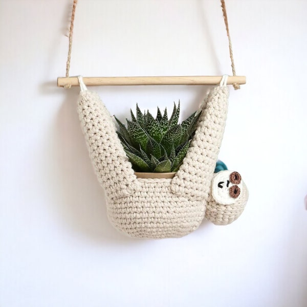 Crochet Sloth Plant Hanger Finished Product | Hanging Sloth Planter, Indoor Outdoor Pots for Plants, Valentine's Gift for Her, Easter Gift