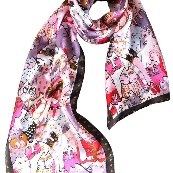 100%Silk double-side scarve scarf animals Pink Cat Silk Scarf for mother/ladies/Best friend gift