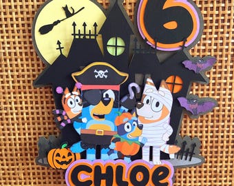 "3D-gedruckter Kuchen Topper ""Halloween Bluey""."