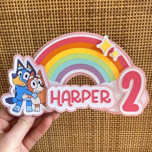 Decorazione per torta arcobaleno Bluey e Bingo