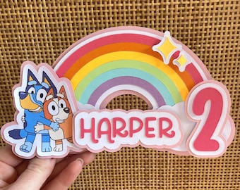 Adorno para tarta arcoíris de Bluey y Bingo