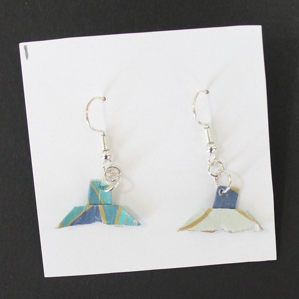 Blue Whale Tail Origami Earrings