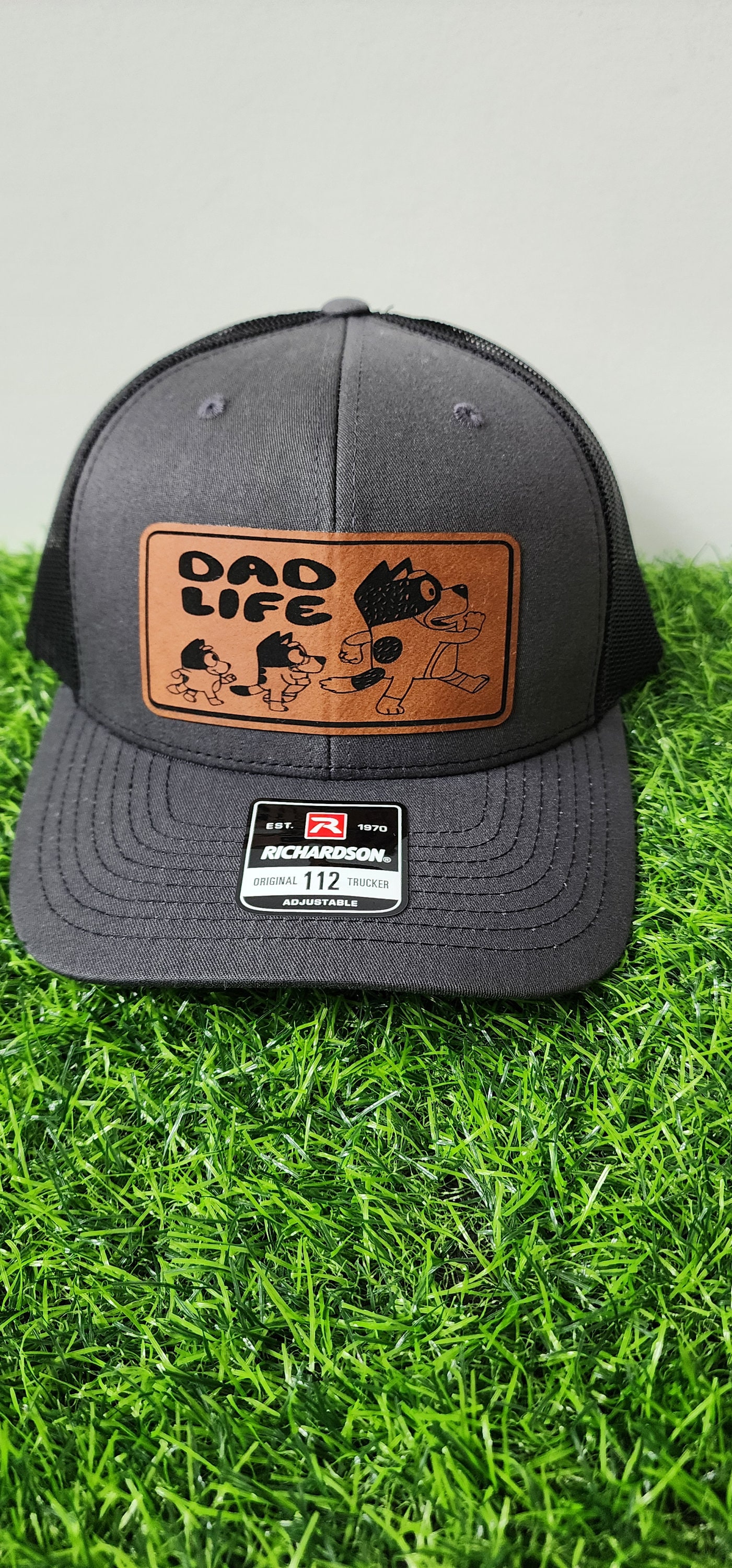 Blue dog Dad Life Leather Patch Hat - Father Hat, Dad Hat, Blue dog Hat - Center Patch
