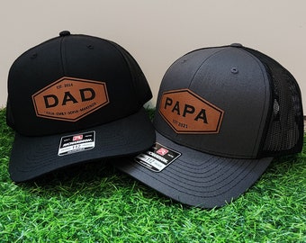 Personalized Dad Patch Hat, Father&#39;s Day Gift, New Dad Gift, Gift For Husband, Trucker Hat, Leather Patch Hat, Custom Hat, New Dad Present