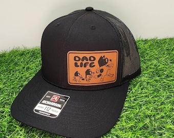 Blue Dog Dad Life Leather Patch Hat - Father Hat, Dad Hat, Blue dog Hat - Side Patch