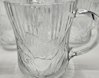 French Glass Mugs - set of 4 Pressed Glassed Canterbury Crocus Mugs by Arcoroc