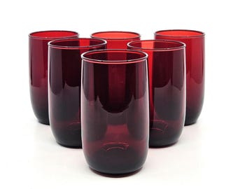 Vasos redondos vintage MCM Anchor Hocking Royal Ruby Red / Juego de 6