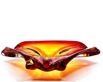 Vintage Murano Handblown Sommerso Glass Amberina Splash Bowl | Italian Art Glass Display Dish