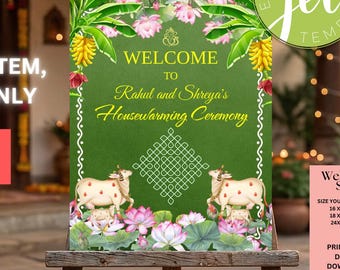 Personalized Griha Pravesh Welcome Sign: Kolam Pichwai Indian Housewarming (Digital Download) 5 sizes