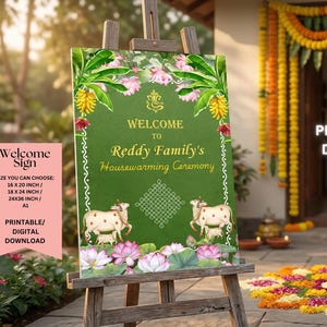 Panneau de bienvenue personnalisé Griha Pravesh : pendaison de crémaillère indienne Kolam Pichwai (téléchargement numérique), fabriqué sur commande
