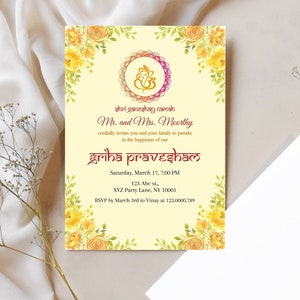 Indiase Griha Pravesh-uitnodiging | Uitnodiging housewarmingfeest | Gruha Pravesh-uitnodigingssjabloon | Nieuwe digitale Canva-uitnodigingssjabloon voor thuis