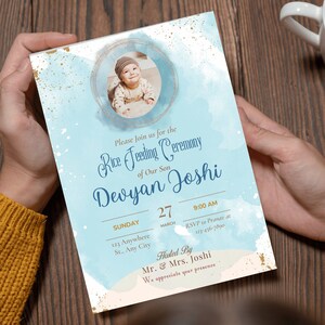 Biglietto d'invito Annaprashan modificabile / Cerimonia di alimentazione del riso Invito Pasni Mukhe Bhaat Onnoprashon Weaning Baby Boy invito DOWNLOAD DIGITALE