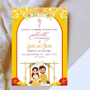 Invitation indienne dynamique Haldi de couples de Zazzle.be Liste d'envies Vous avez des idées ? Faire-part de cérémonie Pithi, Maiyan, Tel-Baan, Gaye Holud, Oubtan, Mandha | Faire-part numérique