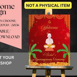 Indiaas Upanayanam-ceremoniebord | Welkomstbord Bratabandha | Welkomstbord voor draadceremonie | Janoi-welkomstbordbanner alleen digitaal