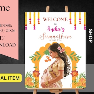 Signo de bienvenida del baby shower indio, Baby Krishna Godh Bharai Bienvenido Banner Yard Sign Digital Only Seemantham, Valaikappu Indian Welcome Sign