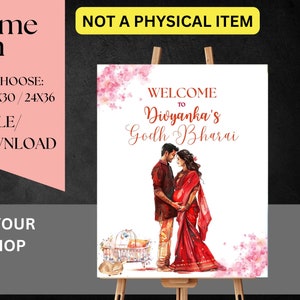 Indische Babyparty Willkommensschild, Baby Krishna Godh Bharai Willkommensbanner Yard Sign Digital Nur Seemantham, Valaikappu Indian Willkommensschild
