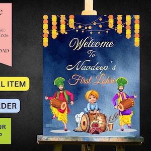 Lohri Party Welcome Sign | Welcome Board for Punjabi Lohri Party | Baby Boy First Lohri Welcome Sign Banner | Digital Download Only