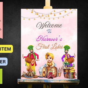 Lohri Party Welcome Sign | Welcome Board for Punjabi Lohri Party | Baby Girl First Lohri Welcome Sign Banner | Digital Download Only