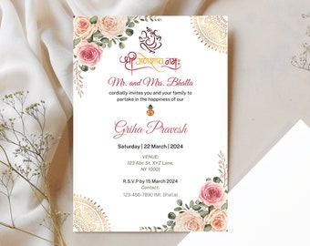 Indian Griha Pravesh Invitation | Housewarming Party Invite | Gruha Pravesh Invitation Template | New Home Canva Digital InvitationTemplate