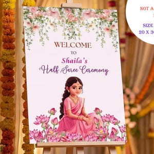 Cartello di benvenuto per la cerimonia del mezzo sari: Langa Voni, poster della cerimonia della pubertà (download digitale)