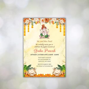Invitation indienne Griha Pravesh | Faire-part de pendaison de crémaillère | d&#39;invitation Gruha Pravesh | Modèle d&#39;invitation numérique en toile pour la maison