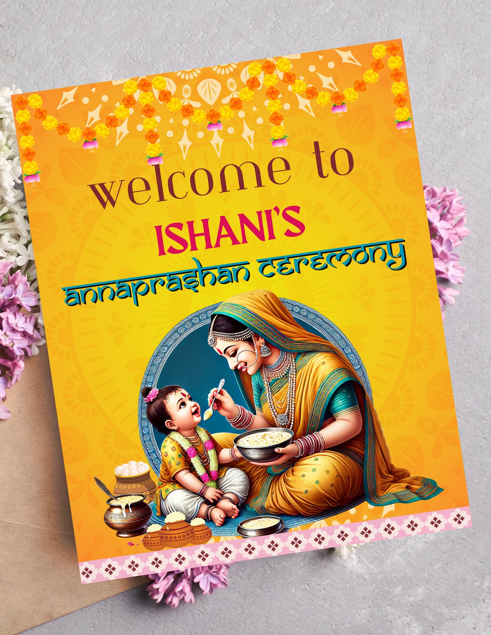 Yellow Rice Ritual Poster First Rice Ceremony Annaprashan Welcome Sign, Baby Girl Annaprasana ...