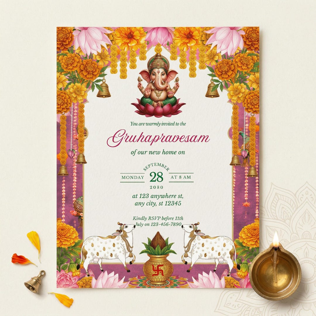 Customizable Indian Housewarming Invitation, Grihapravesh ...