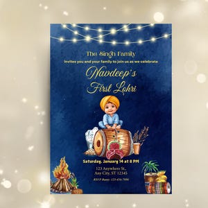 Invitation fête Lohri, première invitation Lohri bébé garçon, invitation numérique, carte d'invitation Lohri, invitation imprimable, modèle sur toile Happy Lohri