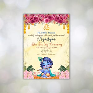 Biglietto d'invito modificabile Krishna Annaprashan / Cerimonia di alimentazione del riso Invito Pasni Mukhe Bhaat Onnoprashon Weaning Baby Boy DOWNLOAD DIGITALE