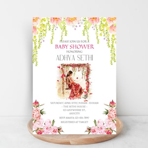 Indian Baby Shower Invite, Seemantham, Valaikappu, Godh Bharai Invitation Canva Digital Template