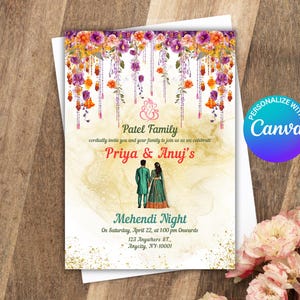 Mehndi Invitation Template, Indian Wedding Invitation, Mehendi Digital Template, Indian Wedding, Save the Date, Mehndi Invite Canva Template