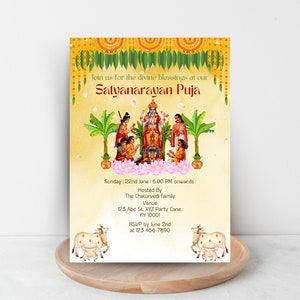 Satyanarayana Pooja Einladung | Bearbeitbar Satyanarayan Katha Einladen | Satyanarayan Einladung Indianer Puja einladen | Indische Pooja Einladung