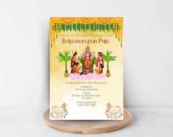 Satyanarayana Pooja Einladung | Bearbeitbar Satyanarayan Katha Einladen | Satyanarayan Einladung Indianer Puja einladen | Indische Pooja Einladung