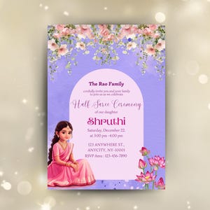 Half Saree Invitation 5x7, Editable Half Saree Ceremony Invitation, Puberty Ritu Kala Samskaram, Langa Voni Invites Canva Editable Template