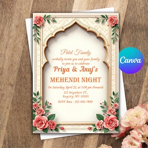 Mehndi Invitation Template, Indian Wedding Invitation, Mehendi Digital Template, Indian Wedding, Save the Date, Mehndi Invite Canva Template