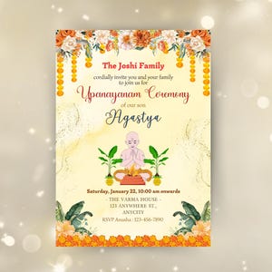 Upanayanam Invitation, Thread Ceremony, Janeu Ceremony Invite, Upanayana Invitation, Jandhyam, Poonul, Munja, Janivara Yonya Digital Canva