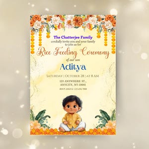 Biglietto d'invito Annaprashan modificabile / Cerimonia di alimentazione del riso Invito Pasni Mukhe Bhaat Onnoprashon Weaning Baby Boy invito DOWNLOAD DIGITALE