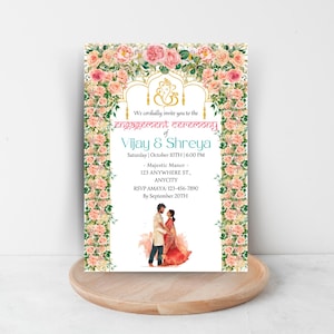 Cerimônia de noivado indiana de <br> Entrega Rápida? Convite Roka | O noivado floral convida | Modelo Canva de convite de noivado Sagai DOWNLOAD DIGITAL